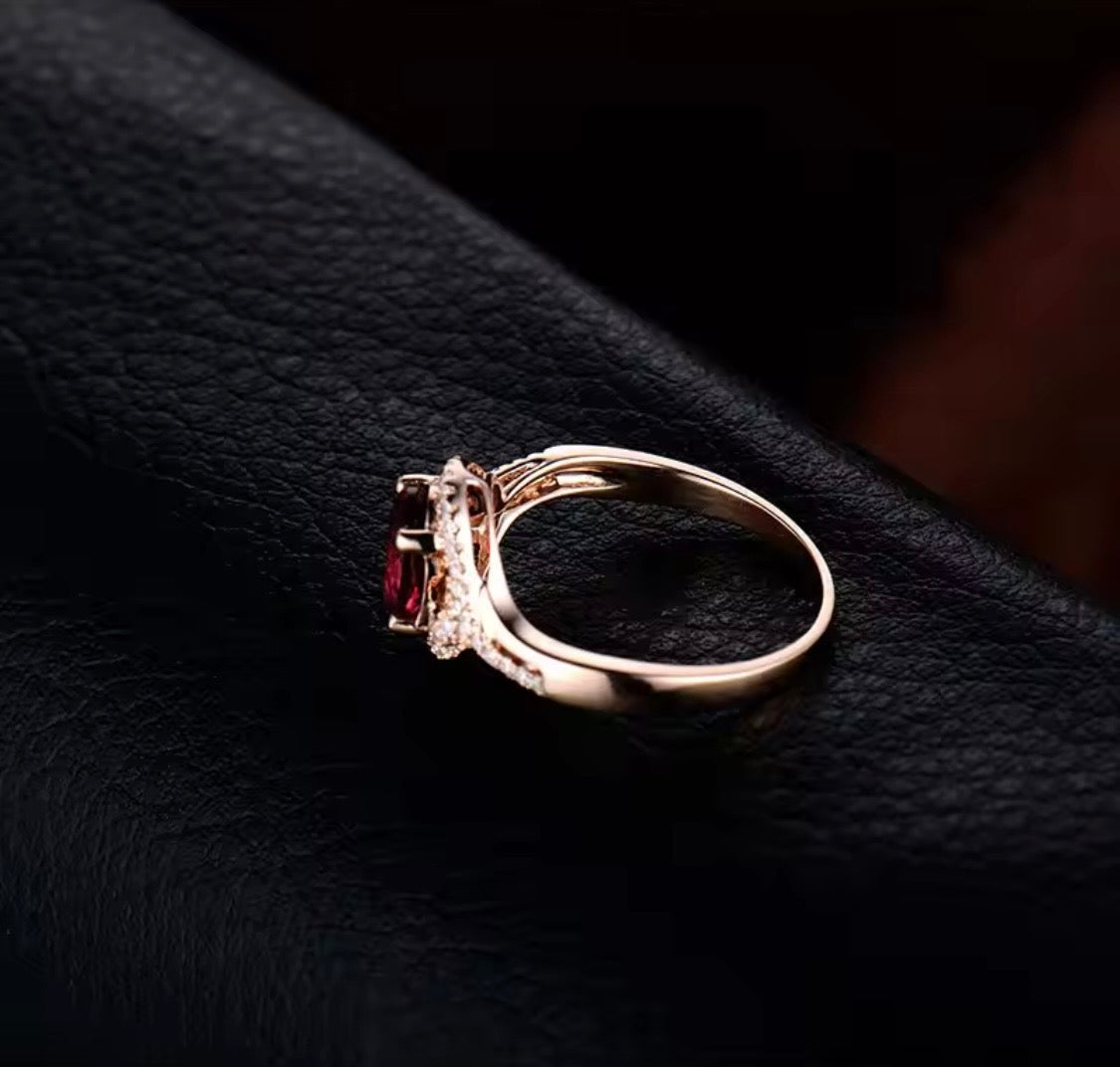 18K rose gold tourmaline diamond ring with oval 6x8 mm natural tourmaline and round diamond accents