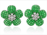 Tsavorite 19.80ct & Diamond 1.05ct Flower Earrings - 18K White Gold