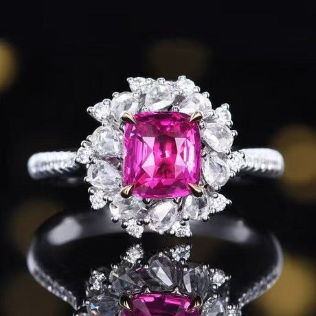 Unheated Pink Sapphire Ring 1.50 ct – 18K White Gold with Diamonds