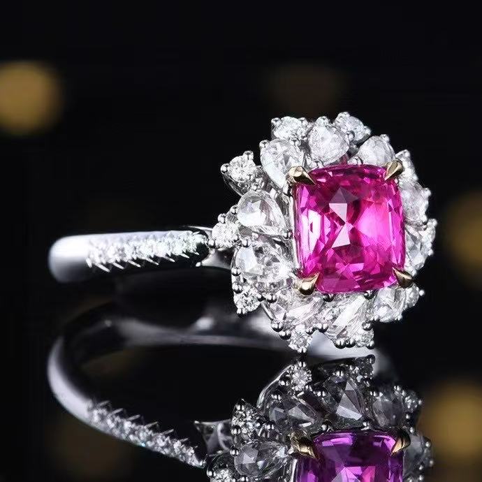 Unheated Pink Sapphire Ring 1.50 ct – 18K White Gold with Diamonds