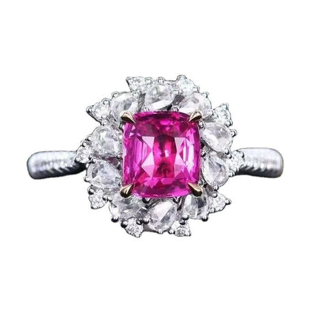 Unheated Pink Sapphire Ring 1.50 ct – 18K White Gold with Diamonds