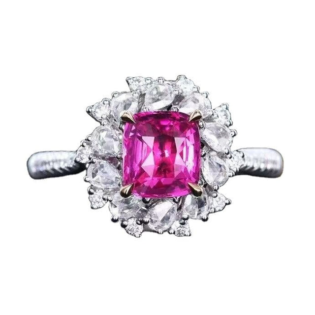 Unheated Pink Sapphire Ring 1.50 ct – 18K White Gold with Diamonds