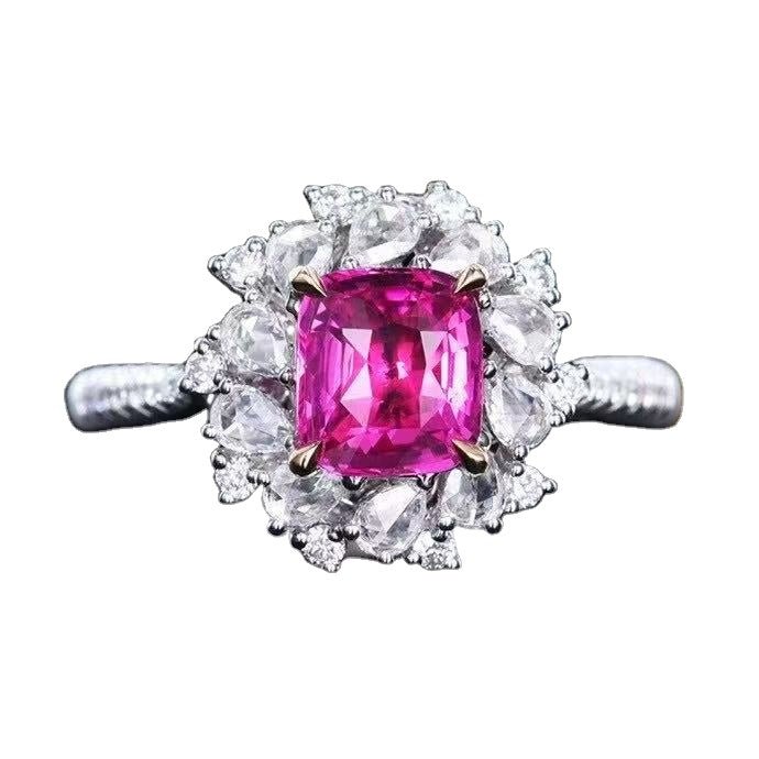 Unheated Pink Sapphire Ring 1.50 ct – 18K White Gold with Diamonds