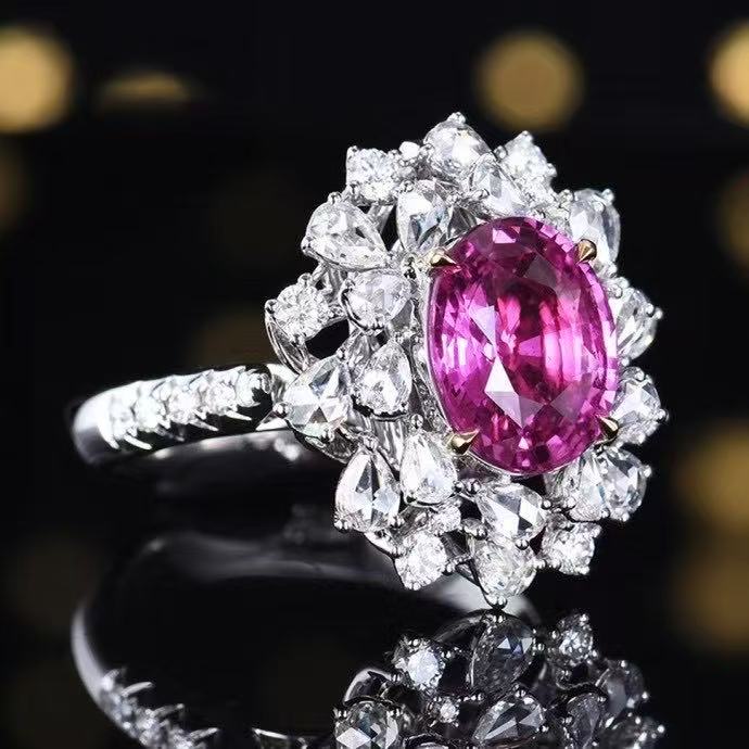 Unheated Pink Sapphire Ring 3.05 ct – 18K White Gold with Diamonds
