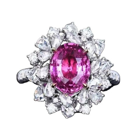 Unheated Pink Sapphire Ring 3.05 ct – 18K White Gold with Diamonds