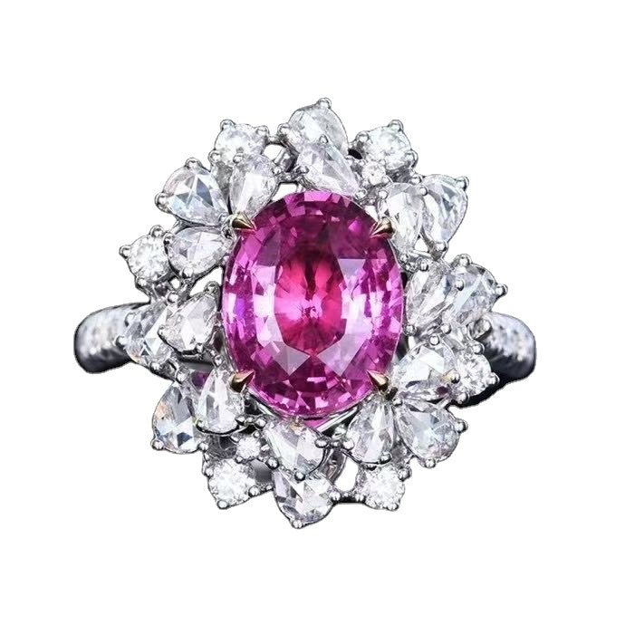 Unheated Pink Sapphire Ring 3.05 ct – 18K White Gold with Diamonds