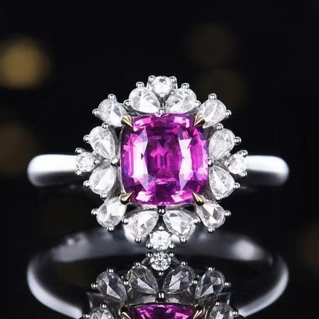 Unheated Purple Sapphire Ring 1.55 ct – 18K White Gold with Diamonds