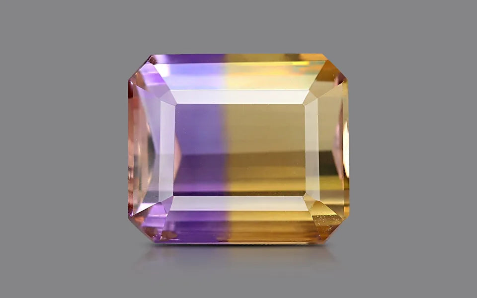 Natural ametrine, violet/yellow, emerald cut, 8.66 ct, loose gemstone.