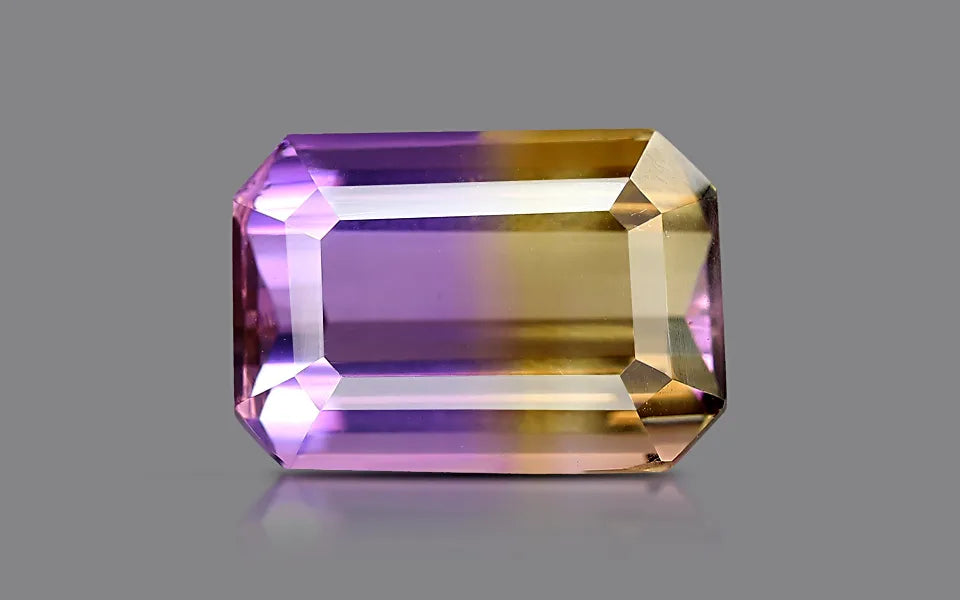 Natural ametrine, violet/yellow, emerald cut, 8.75 ct, loose gemstone.