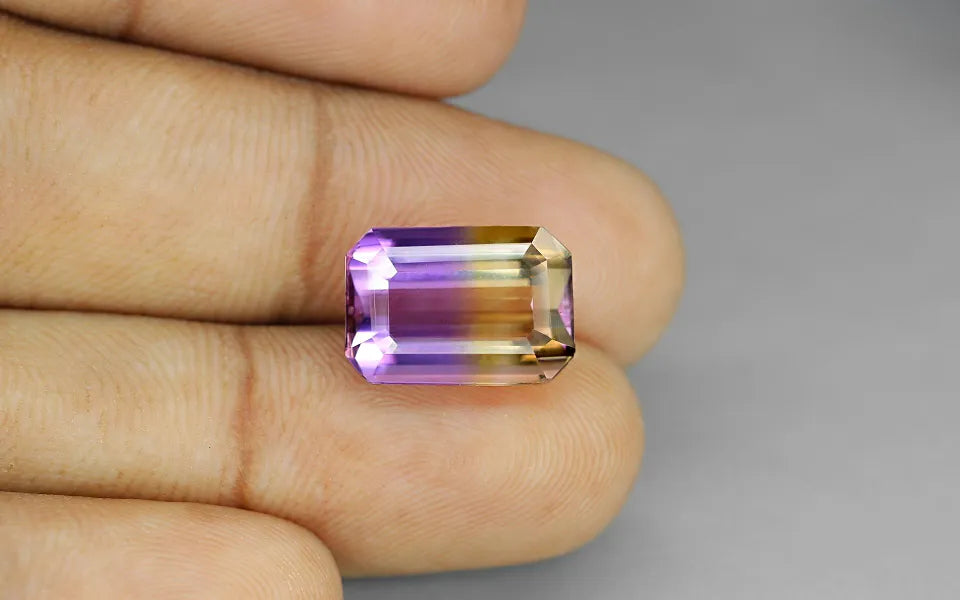 Natural ametrine, violet/yellow, emerald cut, 8.75 ct, loose gemstone, view 4.