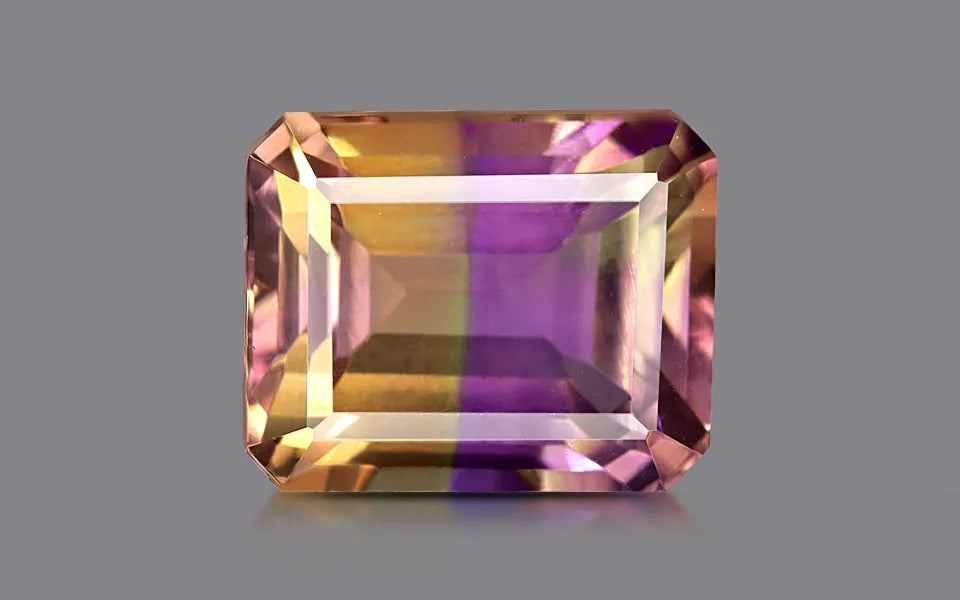 Natural ametrine, yellow,violet, emerald cut, loose gemstone.