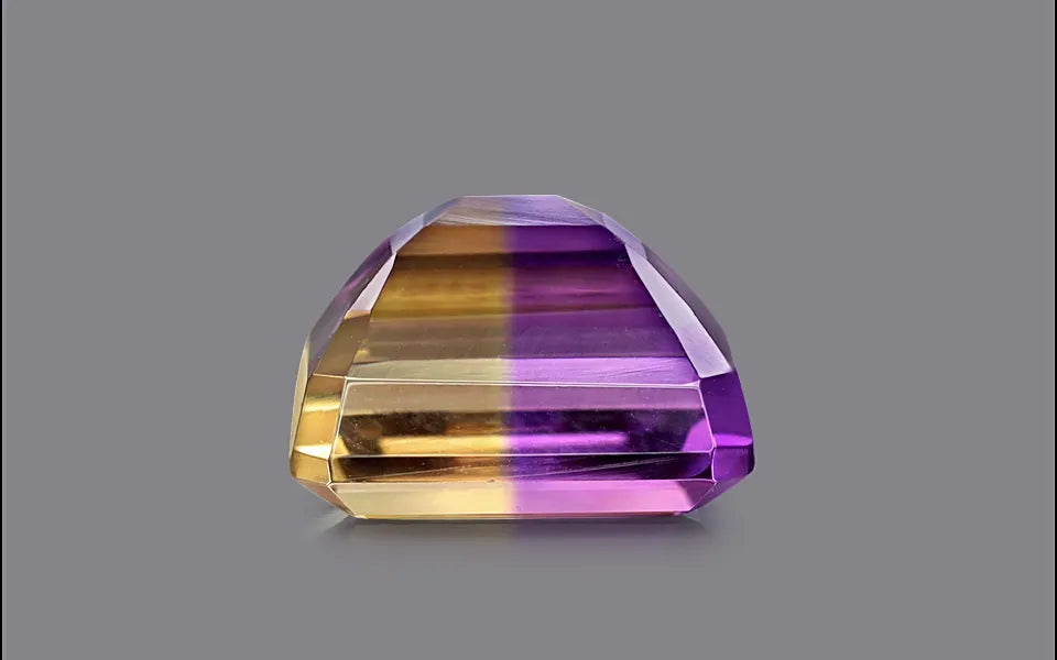 Natural ametrine, yellow,violet, emerald cut, loose gemstone, view 3.