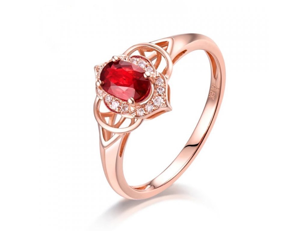 0.49 ct natural oval ruby and 0.06 ct diamond ring in 14K rose gold