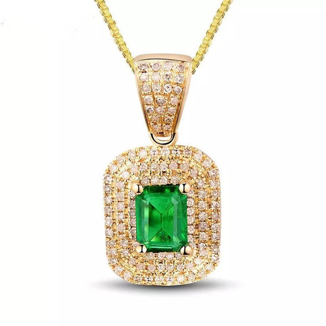 14 Kt Yellow Gold Diamond & 0.96 ct Emerald Pendant