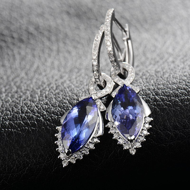 14K Gold 6.49ct Tanzanite Earrings with Diamonds