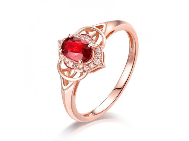 14k Gold Rose & 0.49ct Natural Ruby Stone Ring Fancy VS Diamonds