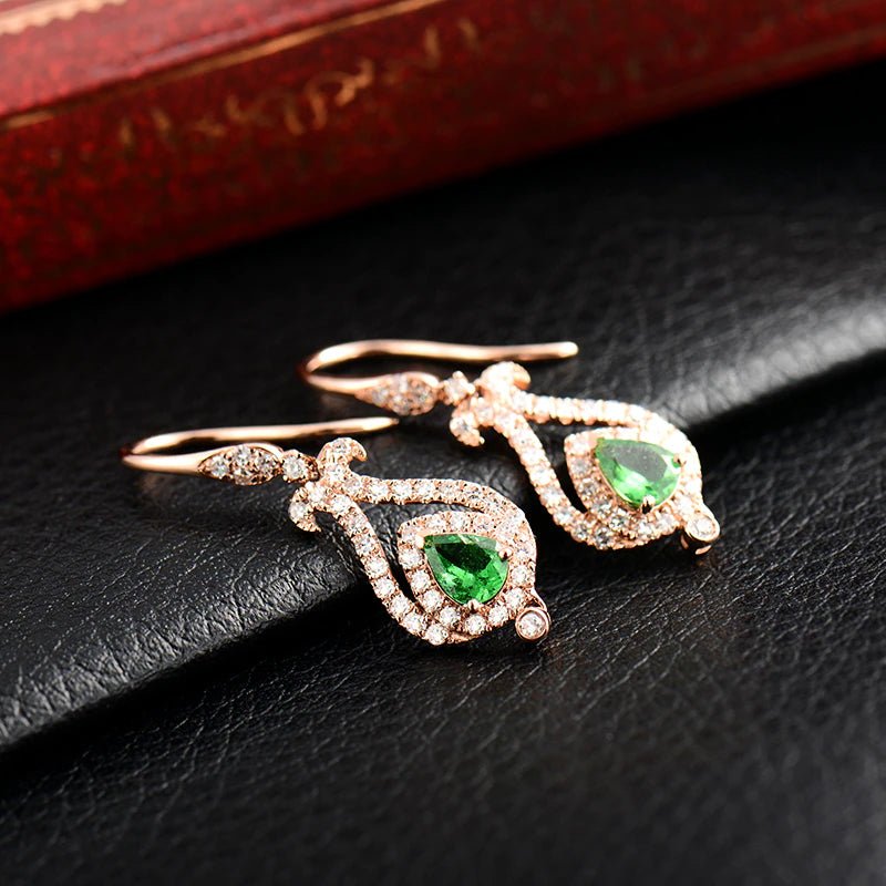 14K Gold / White / Rose 0.48ct Tsavorite Earrings with Diamond