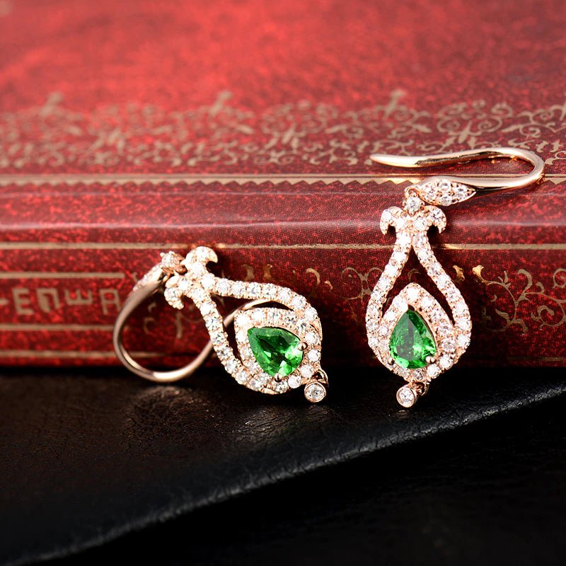 14K Gold / White / Rose 0.48ct Tsavorite Earrings with Diamond