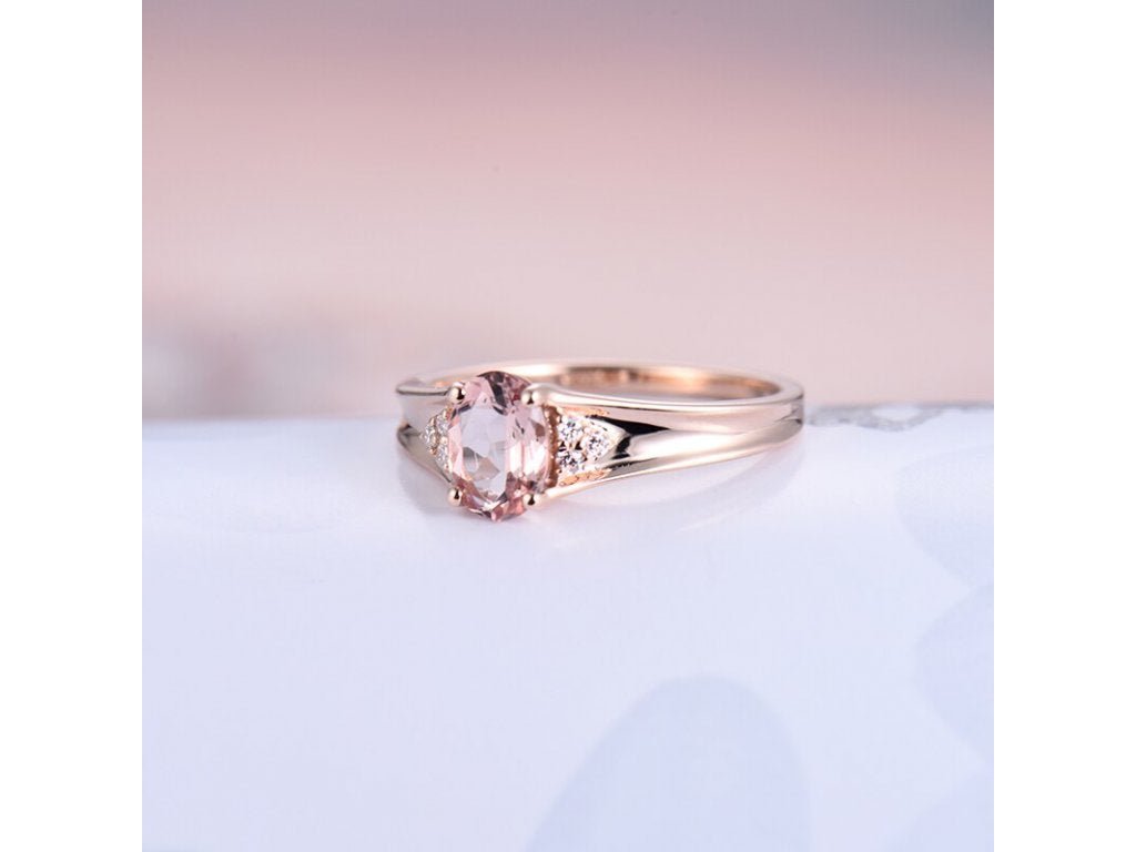14K Rose Gold Ring with Diamond 0.62 ct Natural Morganite