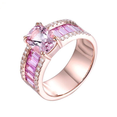 14K Rose Gold Ring with Diamond 1.33 ct Natural Morganite & Sapphire