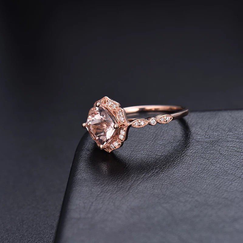 14K Rose Gold Ring with Diamond & 1.665 ct Natural Morganite