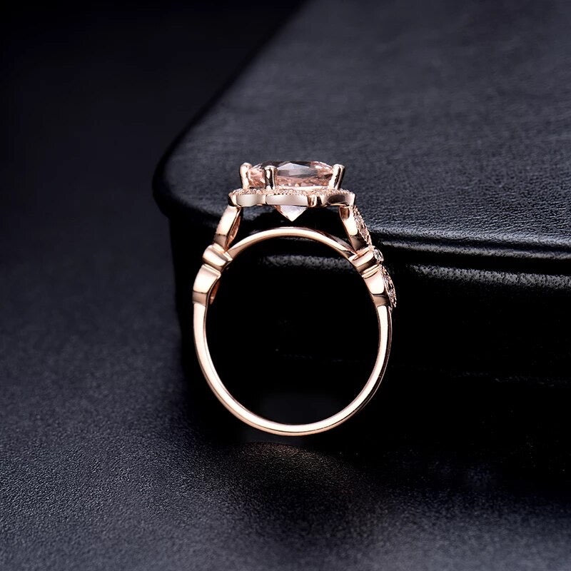 14K Rose Gold Ring with Diamond & 1.665 ct Natural Morganite