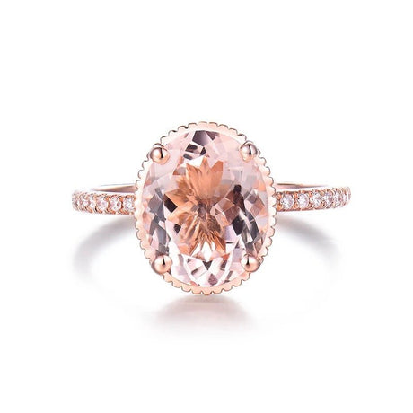 14K Rose Gold Ring with Diamond 3.00 ct Natural Morganite