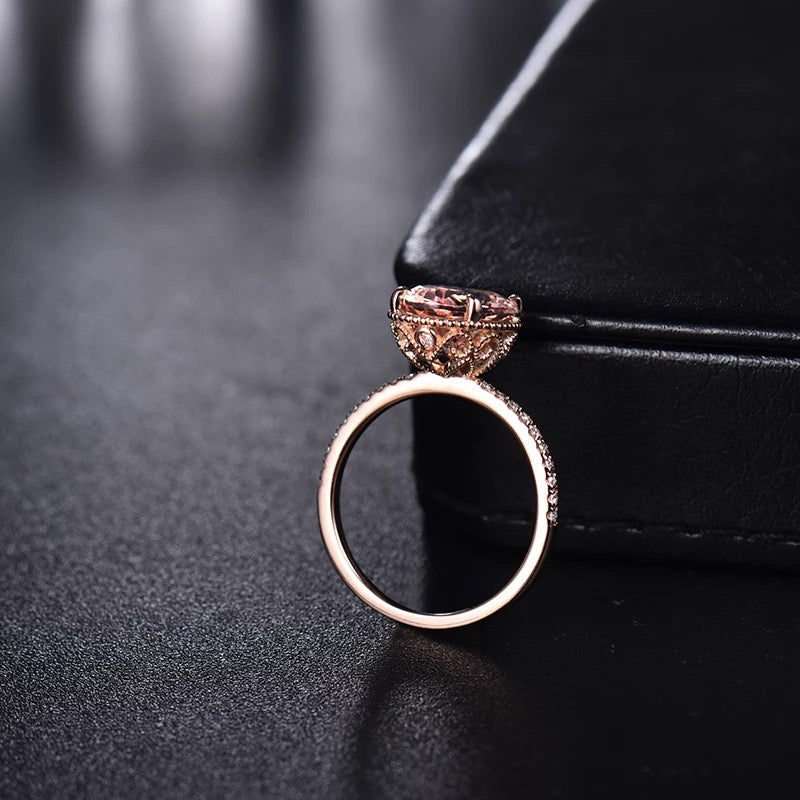 14K Rose Gold Ring with Diamond 3.00 ct Natural Morganite