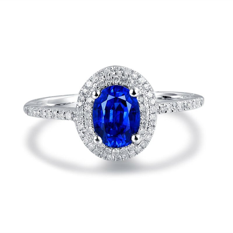 14K White Gold 1.05ct Sapphire Ring with Natural Diamonds