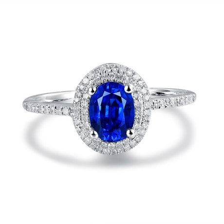 14K White Gold 1.05ct Sapphire Ring with Natural Diamonds