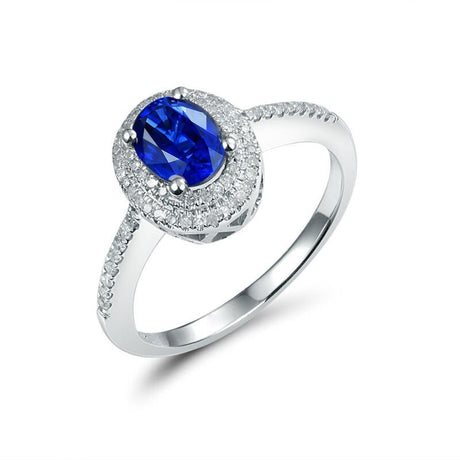 14K White Gold 1.05ct Sapphire Ring with Natural Diamonds