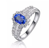 14K White Gold 1.10 ct Sapphire Ring with Natural Diamonds