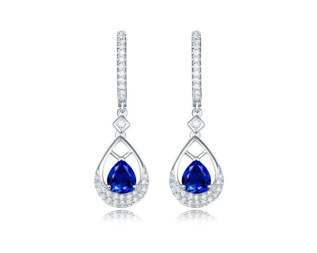 14K White Gold 1.48ct Sapphire Earrings with Diamond