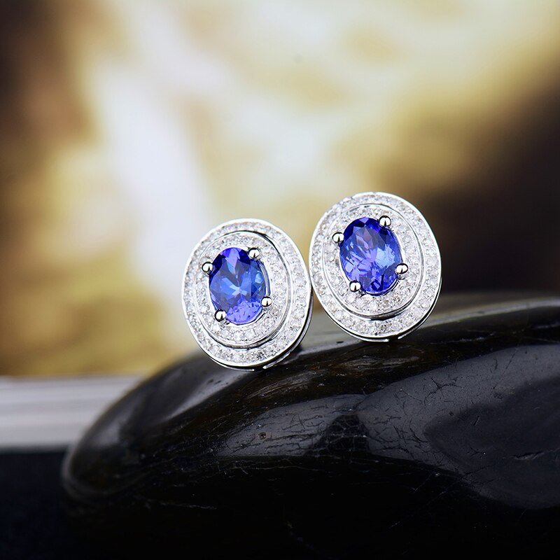 14K White Gold 1.68ct Tanzanite Earrings with Diamonds