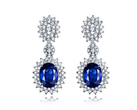 14K White Gold 3.00ct Sapphire Earrings with Diamond