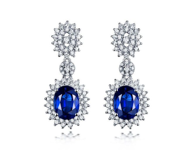 14K White Gold 3.00ct Sapphire Earrings with Diamond