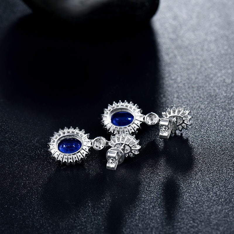 14K White Gold 3.00ct Sapphire Earrings with Diamond