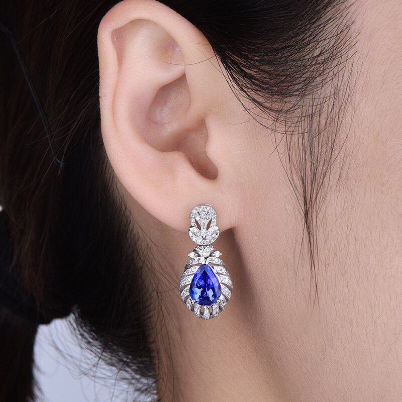 14K White Gold 3.00ct Tanzanite Earrings with Diamonds