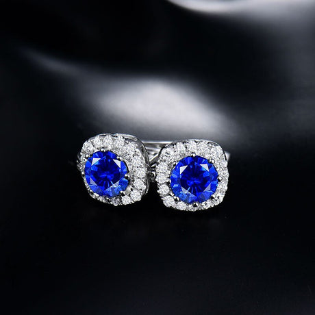 14K White Gold 3.56ct Sapphire Earrings with Diamond