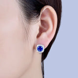 14K White Gold 3.56ct Sapphire Earrings with Diamond