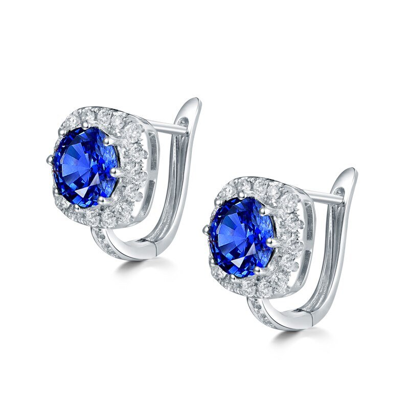14K White Gold 3.56ct Sapphire Earrings with Diamond