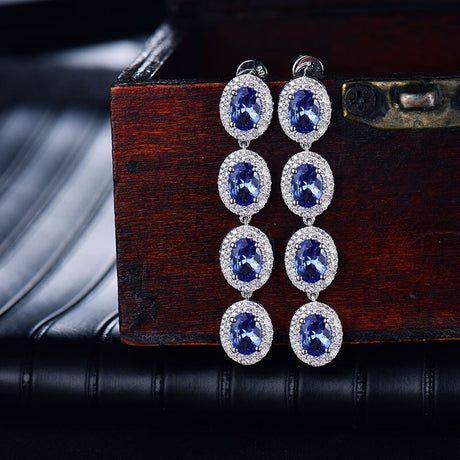 14K White Gold 5.55ct Tanzanite Earrings with Diamonds