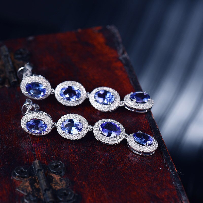 14K White Gold 5.55ct Tanzanite Earrings with Diamonds