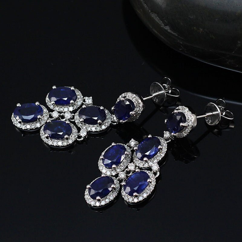 14K White Gold 7.40ct Sapphire Earrings with Diamond