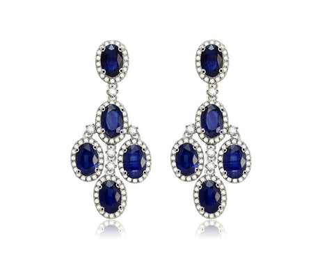 14K White Gold 7.40ct Sapphire Earrings with Diamond