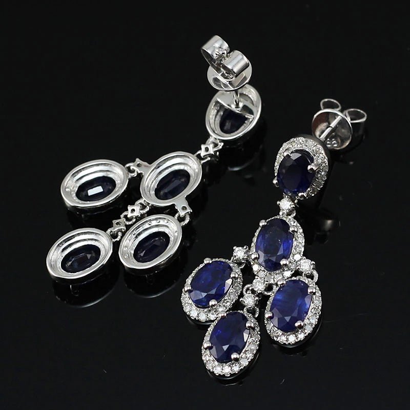 14K White Gold 7.40ct Sapphire Earrings with Diamond