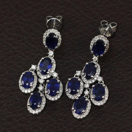 14K White Gold 7.40ct Sapphire Earrings with Diamond
