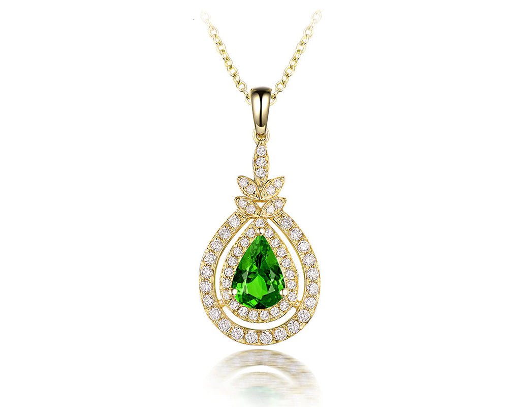 14K Yellow Gold 0.71ct Tsavorite Pendant with Natural Diamond
