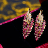 14K Yellow Gold 5.50ct Pink Ruby Earrings with Natural Diamonds