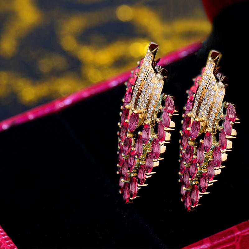 14K Yellow Gold 5.50ct Pink Ruby Earrings with Natural Diamonds